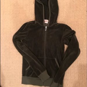 Juicy Couture Dark Olive Velour zip front hoodie S